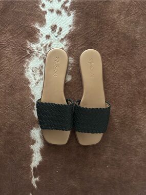 Madewell Black Woven Slide Sandals with Tan Footbed